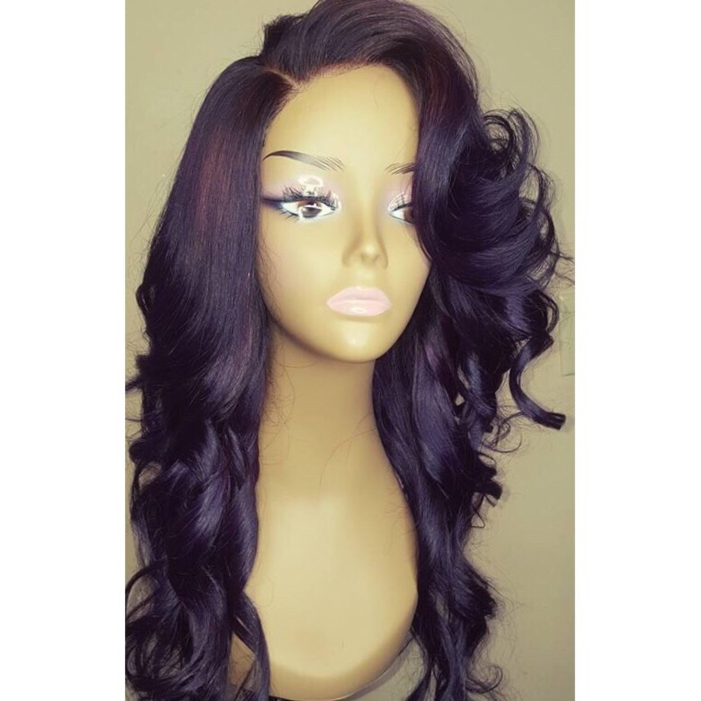 100% HUMAN HAIR WIG - PURPLE - 20 INCHES LONG